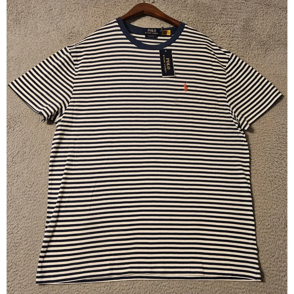 Polo Ralph Lauren Mens Classic Fit Striped T-Shirt Royal Blue White Large NWT